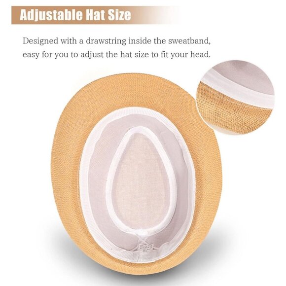 Ultrafun Straw Fedora Hat Classic Manhattan Dark Gray Black Belt Buckle Band Uni - Picture 7 of 13